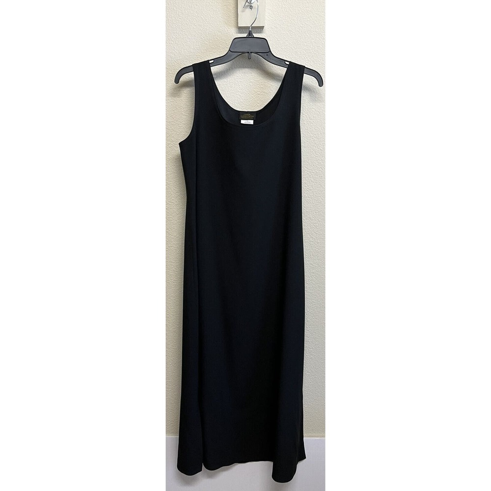 Linda Lundstrom Black Midi Dress Size 10 Sleeveless Side Slit Sheath